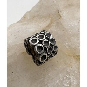 Vintage Sterling Silver Textured‎ Circle Barrel Bead Charm 925 Large Hole 3.31g